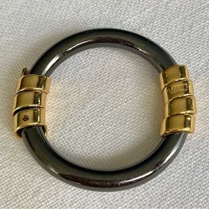 Loewe Vintage Two Toned Pewter and Gold Tones Stamped Coiled Bangle Bracelet